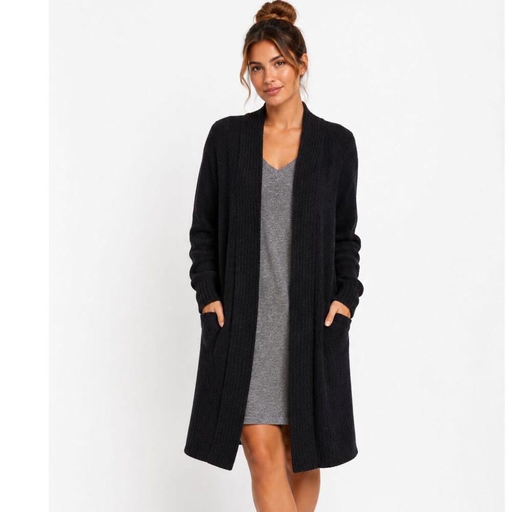 Barefoot Dreams CozyChic Lite Catalina Long Cardigan Black Sz Petite M